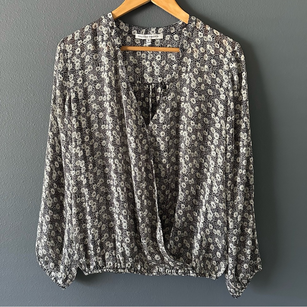 Floral Black and White Women's Top